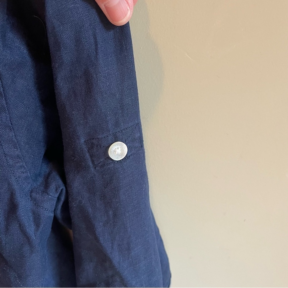 Lauren Ralph Lauren 100% Linen Long Sleeve Button Down Tie Navy Shirt Dress - Picture 5 of 6